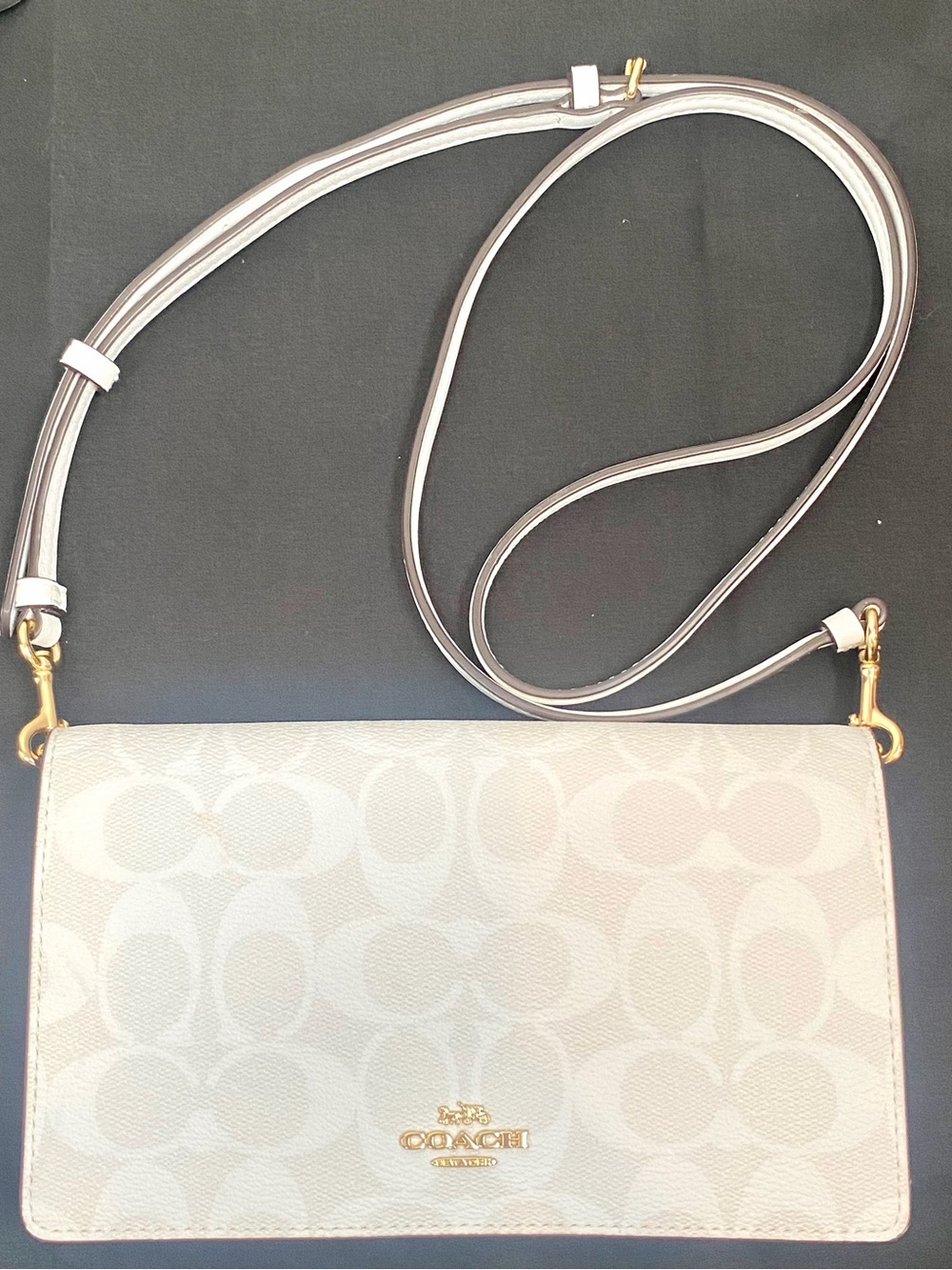 Coach Signature Crossbody Wallet with Gold Hardware Chalk Ivory Removable Strap